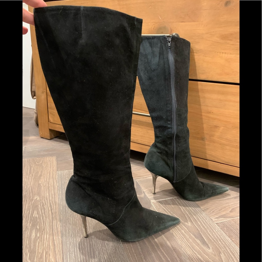 BCBGirls Black Suede Knee-High Heel Boots - Size 8